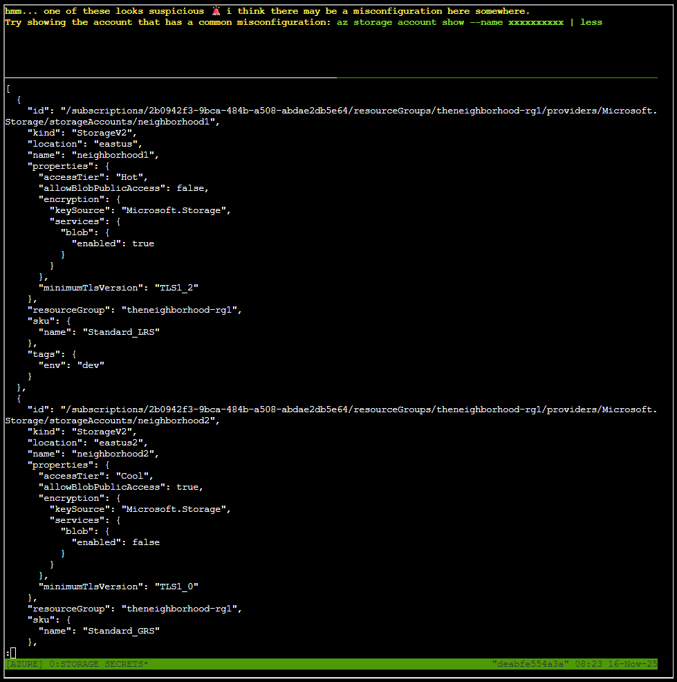Listing Azure storage accounts