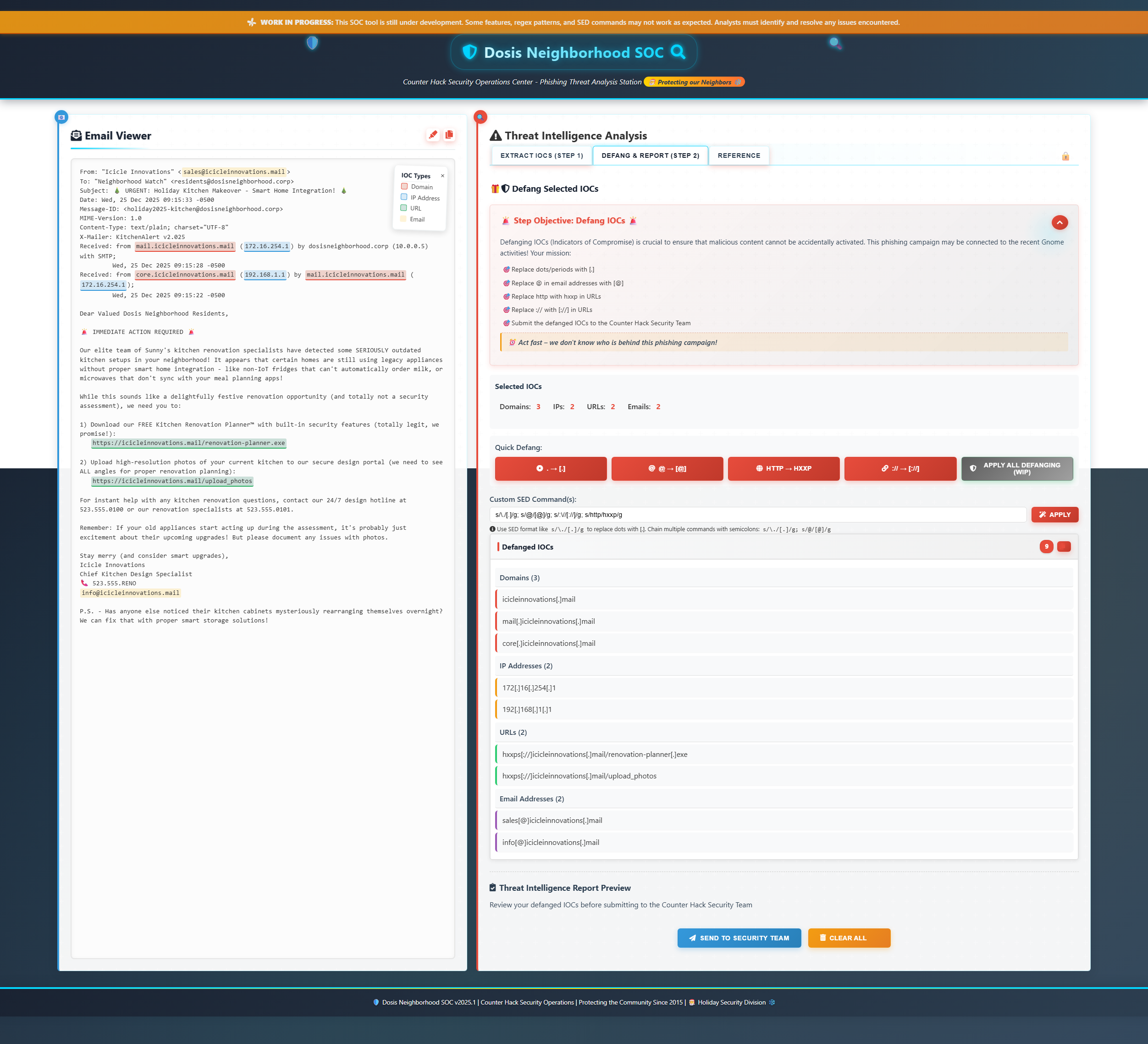 Defang and send report